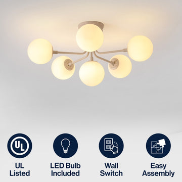 Olivier Parisian 24" Globe Modern Industrial Iron Bistro LED Semi Flush Mount
